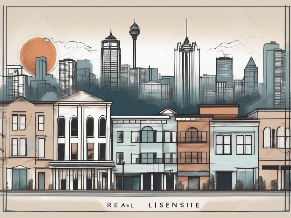 The auburn city skyline with a prominent real estate sign