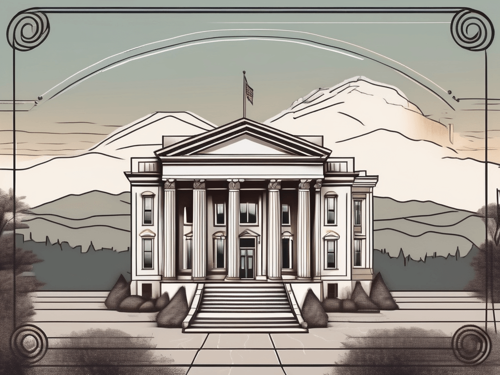 A classic roman building with a 'for sale' sign on the front