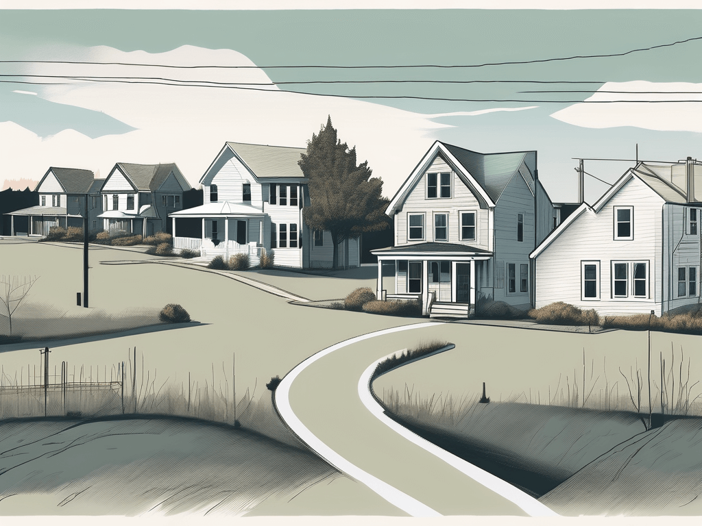 A scenic plattsburgh landscape with a few real estate signs planted in front of different types of houses