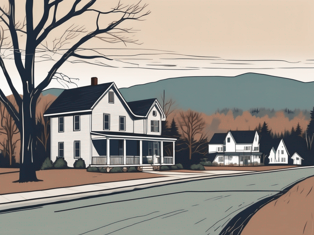 A real estate sign placed on a property in a picturesque johnstown