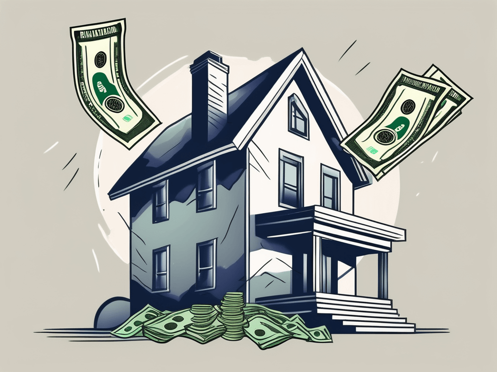 A house with dollar bills flowing out of the chimney