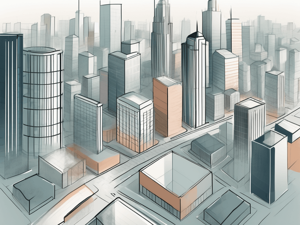 A cityscape with highlighted areas representing special assessment districts
