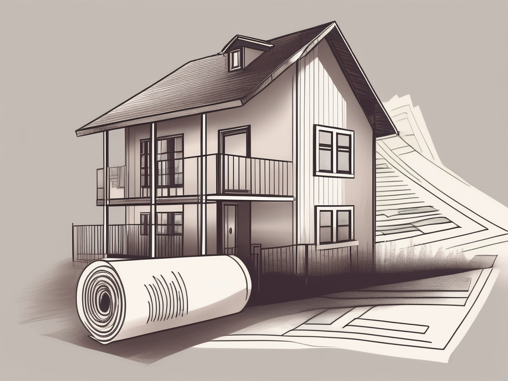 A house with a mortgage document in the foreground