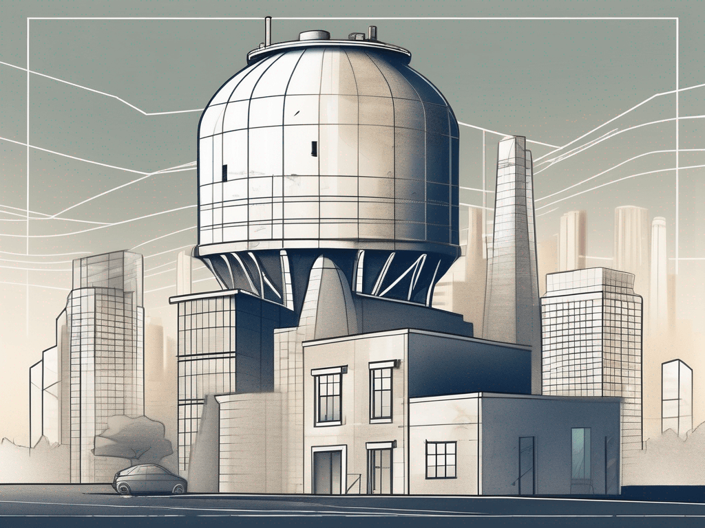 An underground storage tank with a blueprint-like design