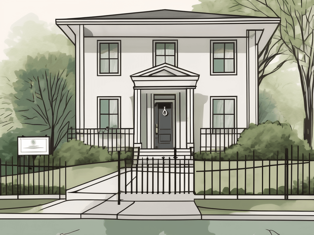 A real estate sign on a lush