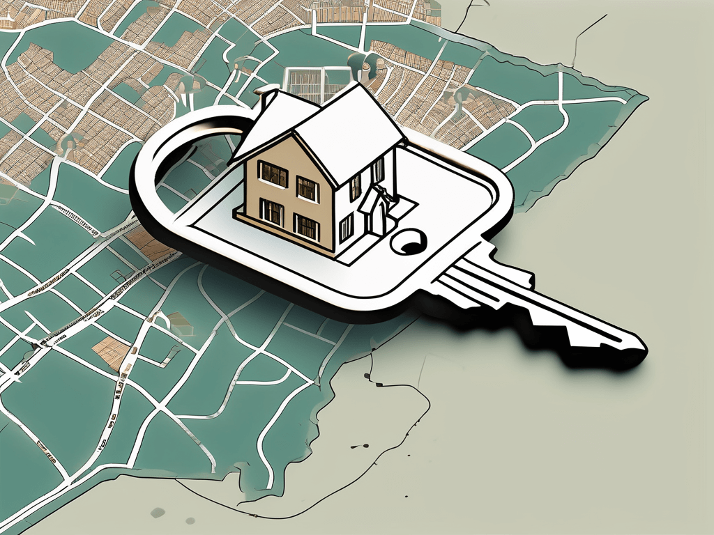 A symbolic key positioned over a stylized map of kingston