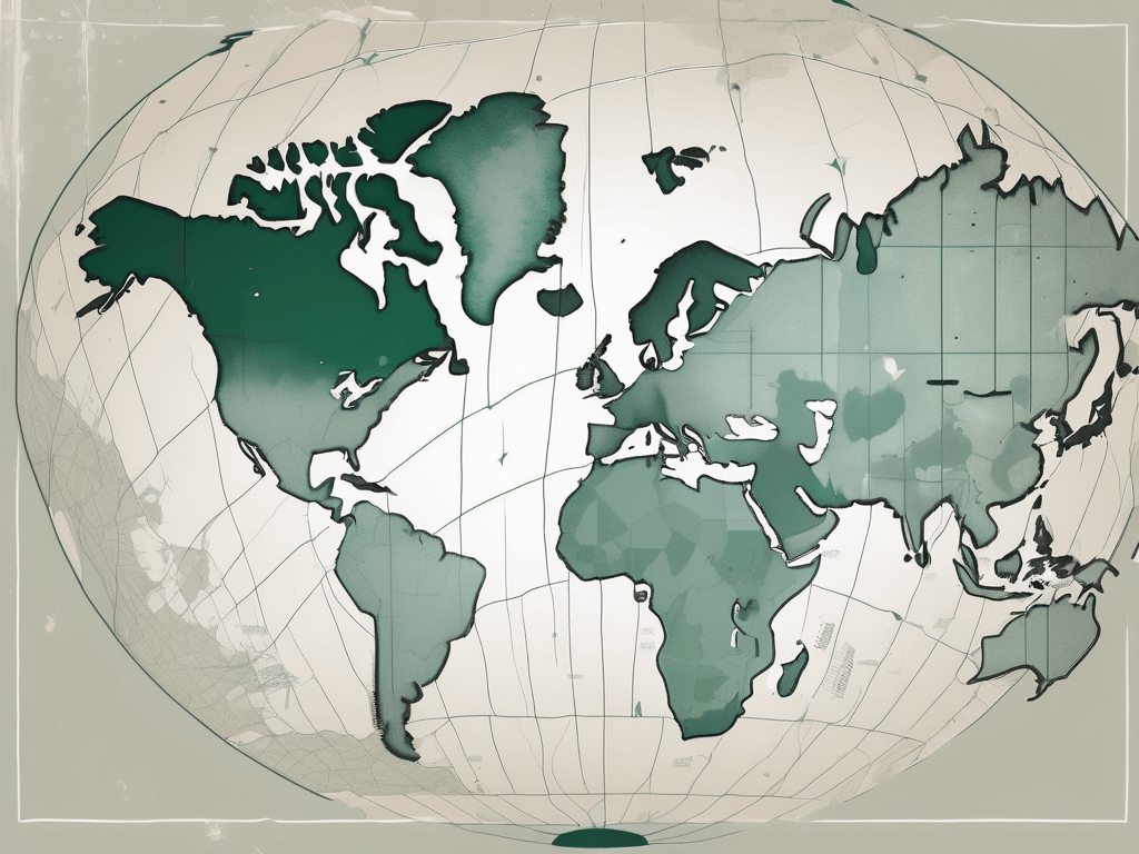 A michigan state map with a symbolic real estate sign and a globe