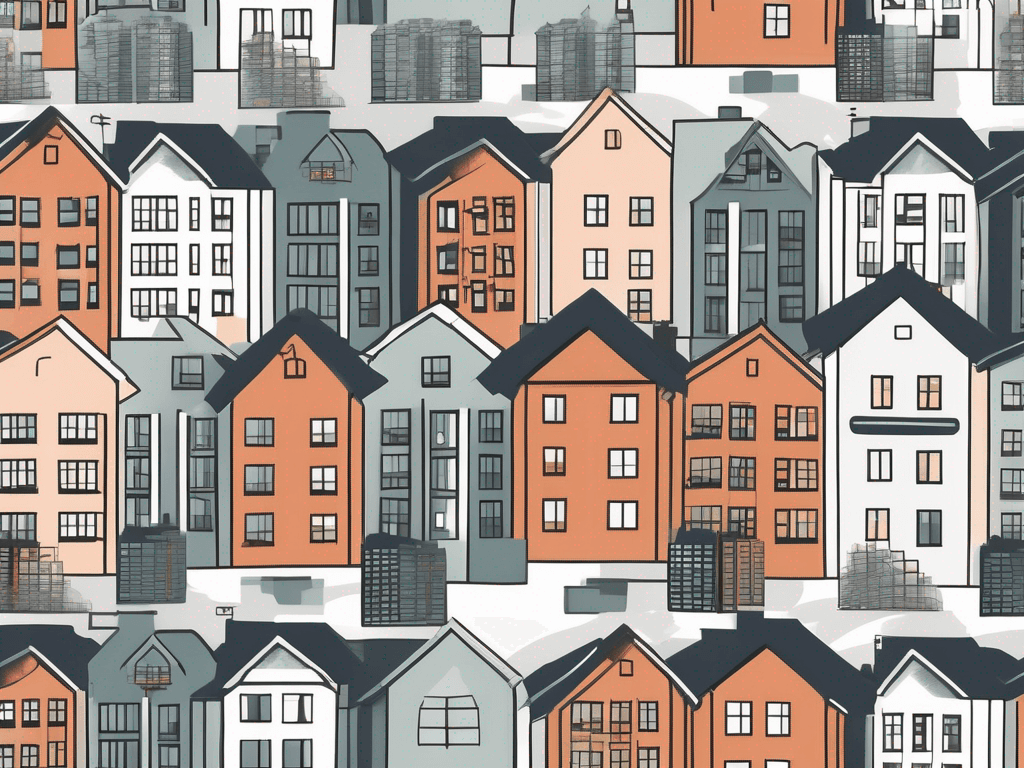 The new york skyline with various types of houses and apartments