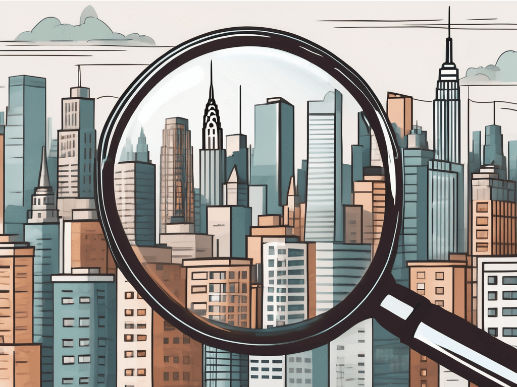 A new york skyline with various real estate properties like skyscrapers