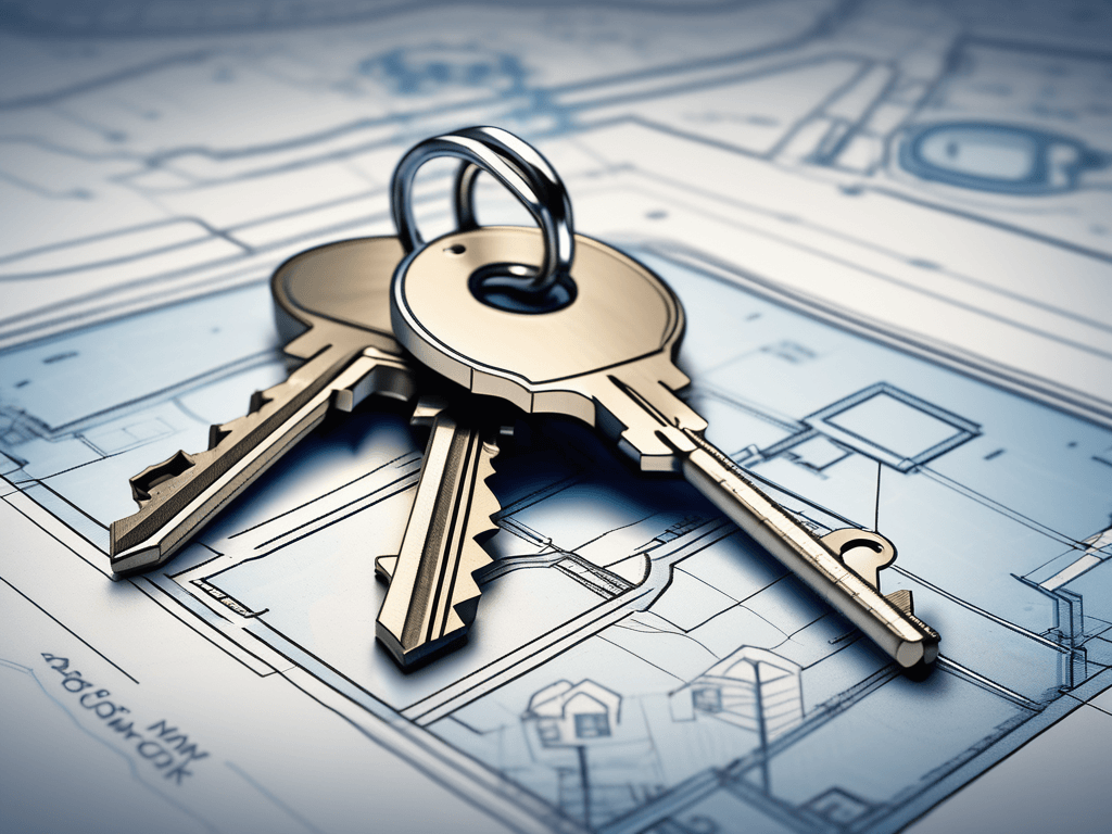 A set of keys resting on a blueprint of a house