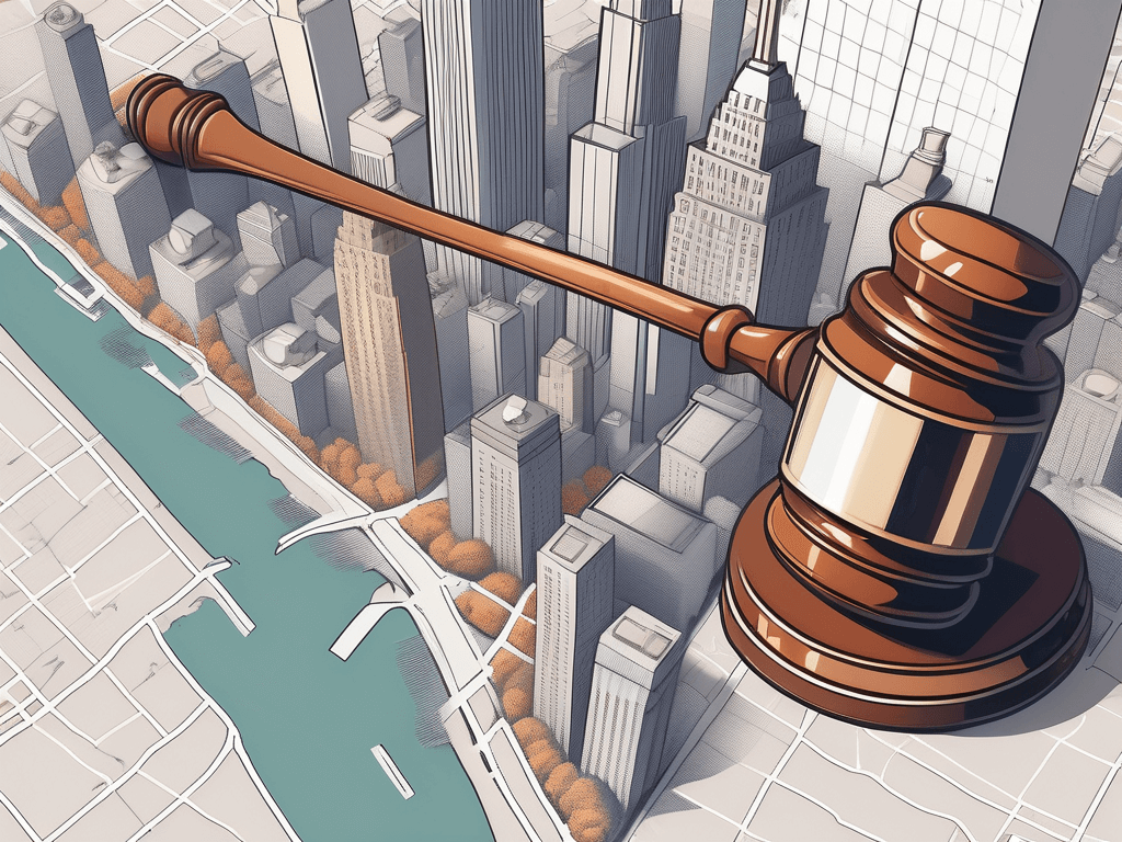 A balanced scale sitting on top of a detailed map of new york