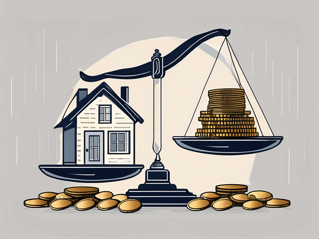 A balanced scale with a house on one side