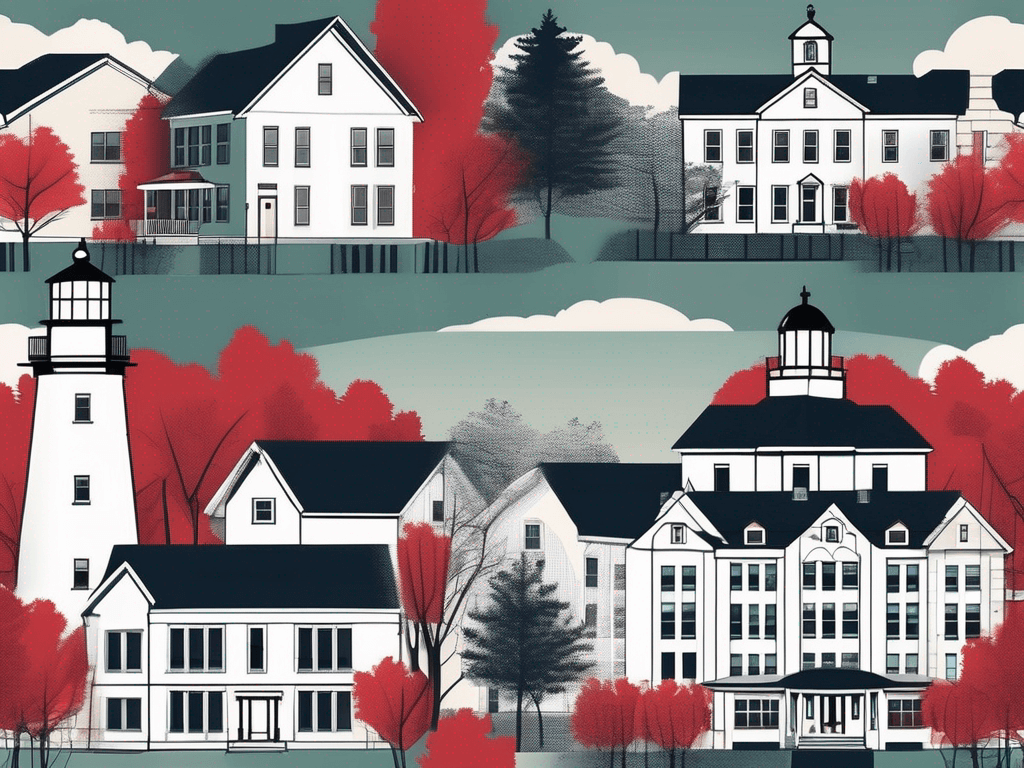 Several distinguished buildings representing real estate schools