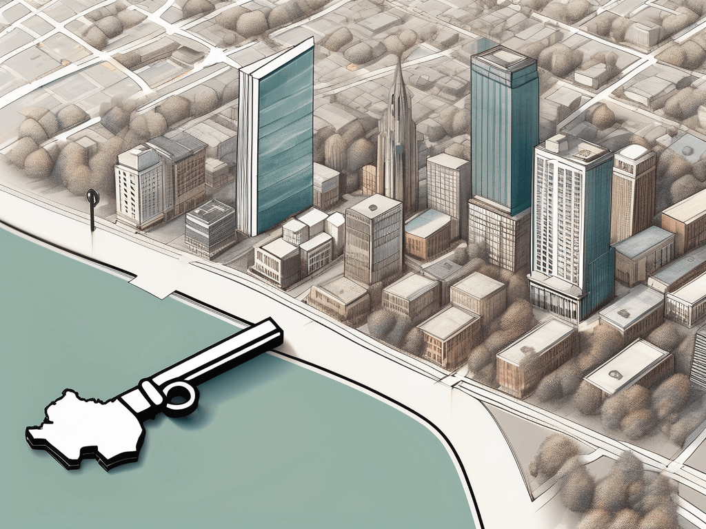 A symbolic key sitting on a map of grand rapids