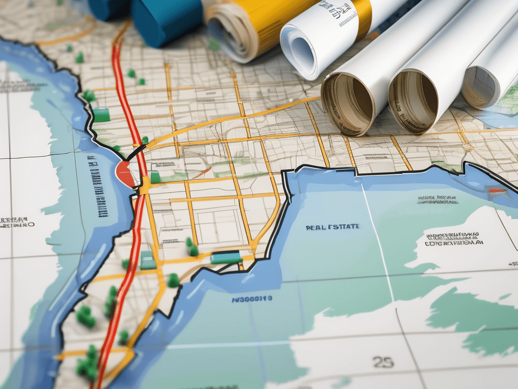 A real estate sign planted on a michigan map