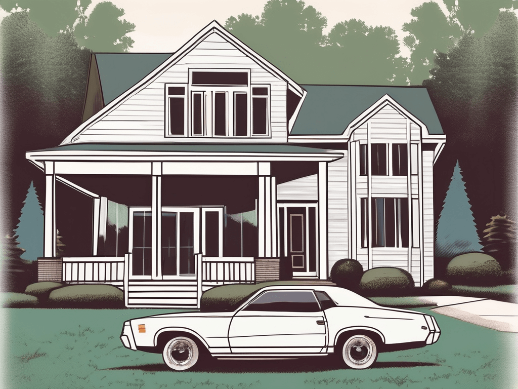 A car parked outside a picturesque michigan home with a "for sale" sign on the lawn