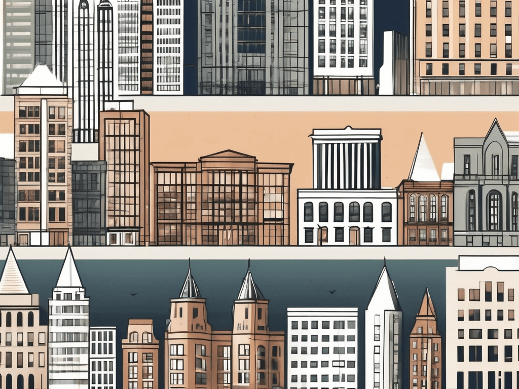 Several distinguished buildings representing real estate schools